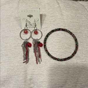 Lady Bug Earrings & Beaded Bracelet Jewelry Set